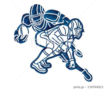 Group of Players American Football Sport Team Mix Action Cartoon Graphic Vector 139768925