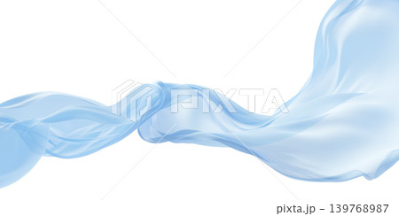 Light blue sheer fabric flowing in the wind isolated on white background with copy space 3D render 139768987