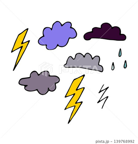 Doodle weather icons set. Hand drawn clouds 139768992