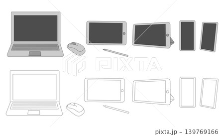 パソコン・タブレット・スマートフォンのシンプルイラスト 139769166