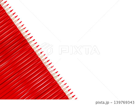 A panel of several red wooden pencils is stylishly arranged on a white background. A panel of several red wooden pencils is stylishly arranged on a white background. 139769343