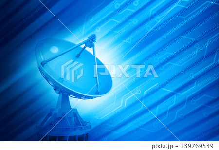 Satellite dish transmission data on abstract technology background 139769539