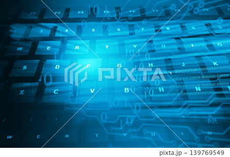computer keyboard on abstract blue technology background computer keyboard on abstract blue technology background 139769549