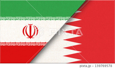 Double flag of Iran and Bahrain on fabric texture. Two flags together 139769578