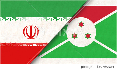 Double flag of Iran and Burundi on fabric texture. Two flags together Double flag of Iran and Burundi on fabric texture. Two flags together 139769584