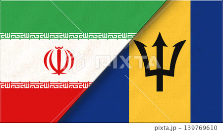 Double flag of Iran and Barbados on fabric texture. Two flags together 139769610