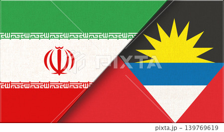Double flag of Iran and Antigua and Barbuda on fabric texture. Two flags together 139769619