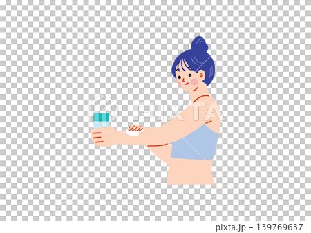 Illustration of a woman painting a sunscreen Illustration of a woman painting a sunscreen 139769637