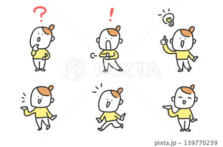 手描きのかわいい女性のひらめき・リアクションセット　豆電球・疑問・気づく・紹介 139770239