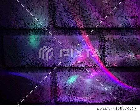 Purple And Cyan Neon Light On Brick Wall Purple And Cyan Neon Light On Brick Wall 139770357