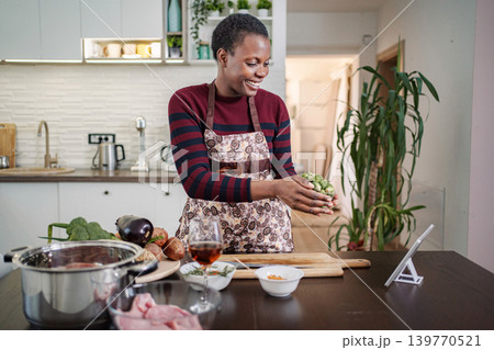 Woman holding brussels sprouts preparing healthy meal 139770521