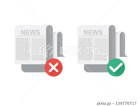 Fake and Real News Concept with Check and Cross Stock Illustration. 139770717