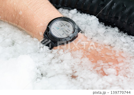 Sports Watch Tracking Cold Ice Bath Sports Watch Tracking Cold Ice Bath 139770744