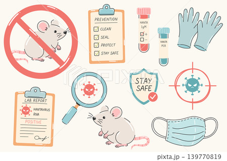 Hantavirus prevention medical clipart collection with laboratory and safety objects Hantavirus prevention medical clipart collection with laboratory and safety objects 139770819