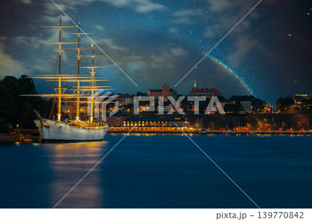 Af Chapman Full-Rigged Ship Illuminated at Night Af Chapman Full-Rigged Ship Illuminated at Night 139770842