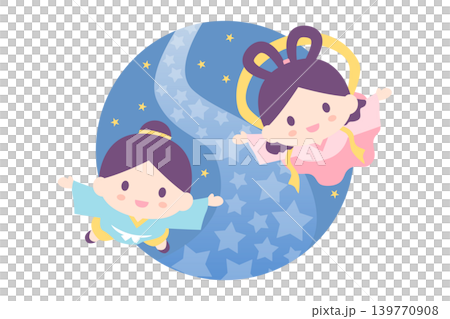 彦星と織姫と天の川のかわいいイラスト 139770908