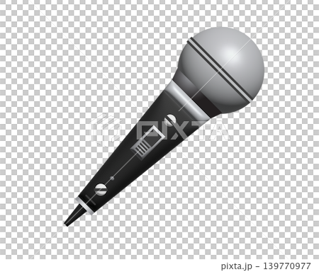 3D Modern black microphone with silver grille and digital display for audio recording 139770977