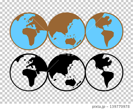 Stylized Earth globes showing continents and oceans in different views Stylized Earth globes showing continents and oceans in different views 139770978