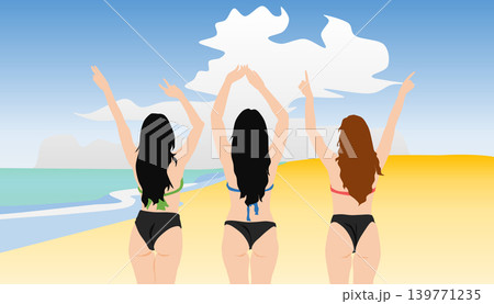 女性が浜辺にいるイラスト 女性が浜辺にいるイラスト 139771235