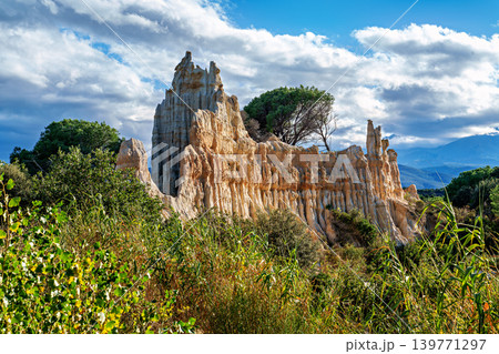 The Organs of Ille sur Tet, or fairy chimneys, in the Pyrenees Orientales, in Catalonia, in Occitanie, France The Organs of Ille sur Tet, or fairy chimneys, in the Pyrenees Orientales, in Catalonia, in Occitanie, France 139771297