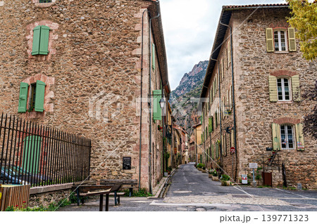 Street scene in the historic, scenic Villefranche de Conflent, France in the Catalonia Region. Street scene in the historic, scenic Villefranche de Conflent, France in the Catalonia Region. 139771323