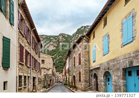 Street scene in the historic, scenic Villefranche de Conflent, France in the Catalonia Region. Street scene in the historic, scenic Villefranche de Conflent, France in the Catalonia Region. 139771327