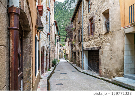 Street scene in the historic, scenic Villefranche de Conflent, France in the Catalonia Region. Street scene in the historic, scenic Villefranche de Conflent, France in the Catalonia Region. 139771328