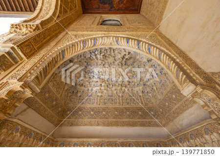 Arabic interiors of Nasrid Palace, Alhambra palace comple, Generalife and Albayzin (Generalife y Albaicin de Granada), UNESCO site, Granada, Andalusia, Spain Arabic interiors of Nasrid Palace, Alhambra palace comple, Generalife and Albayzin (Generalife y Albaicin de Granada), UNESCO site, Granada, Andalusia, Spain 139771850
