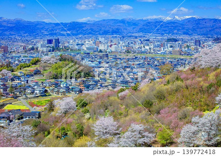 春爛漫の花見山と福島市街(福島県福島市、4月) 139772418