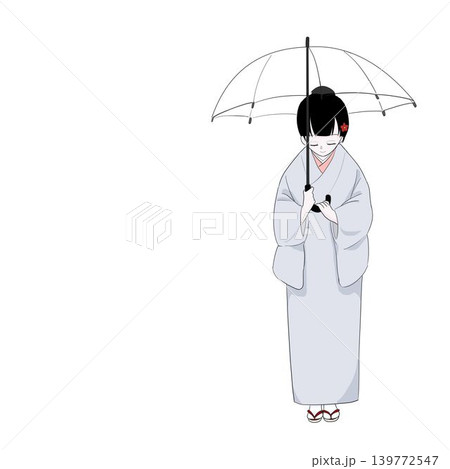 傘を持ってお辞儀する着物女性 139772547