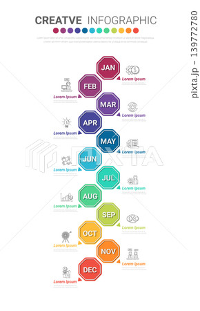 Annual Project Workflow Diagram 12 Steps Business Process Timeline for Executive Presentation Flat Design. Annual Project Workflow Diagram 12 Steps Business Process Timeline for Executive Presentation Flat Design. 139772780