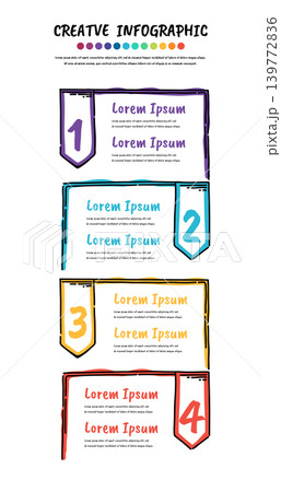 Timeline 4 Steps Hand Drawn Vertical Timeline Infographic Doodle Style Process Flowchart Vector EPS 139772836