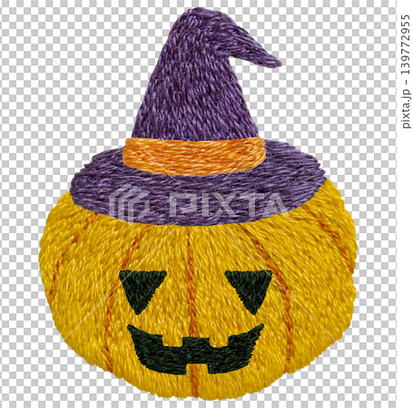 [Halloween Hat-Wearing Ghost Pumpkin] Hand-Embroidered Illustration Material 139772955