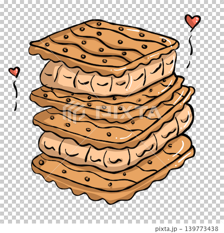 Cozy Sweet food illustration, Hand draw wafer stack doodle line Cozy Sweet food illustration, Hand draw wafer stack doodle line 139773438
