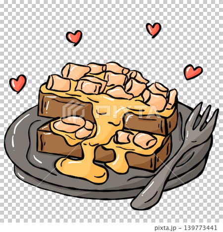 Cozy Sweet food illustration, Hand draw waffle dessert with marshmallows doodle line Cozy Sweet food illustration, Hand draw waffle dessert with marshmallows doodle line 139773441