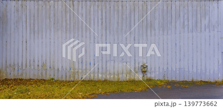Abandoned urban lot featuring corroded metal fence and weathered natural elements adding gritty atmosphere 139773662