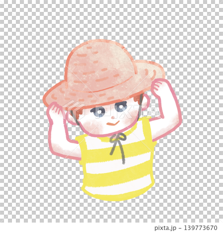 A child wearing a straw hat A child wearing a straw hat 139773670