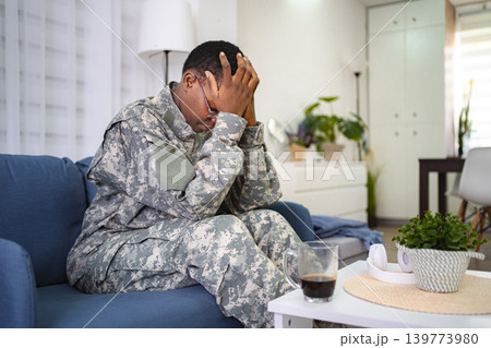 Military Veteran Struggling with Emotional Stress at Home 139773980