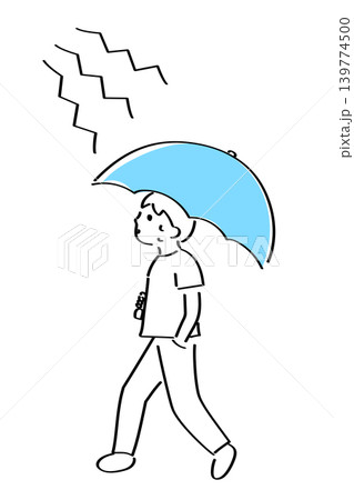日傘をさして歩く男性の手書きイラスト 139774500