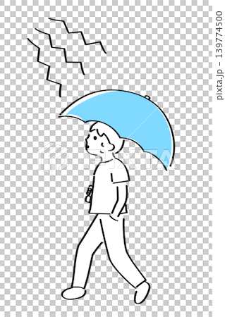 A hand-drawn illustration of a man walking with a parasol. A hand-drawn illustration of a man walking with a parasol. 139774500