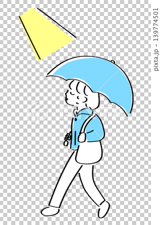 日傘をさして歩く女性の手書きイラスト 139774501