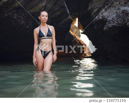 Young woman enjoying serene evening at sea in Krabi, Thailand 139775159