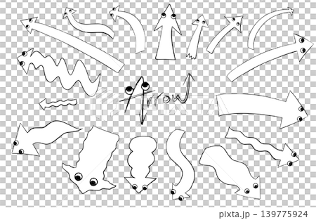 目玉付きのシュールな手書き矢印 個性的なアロー素材 139775924