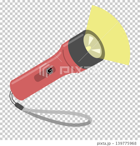 点灯した赤い紐付き懐中電灯のイラスト 点灯した赤い紐付き懐中電灯のイラスト 139775968