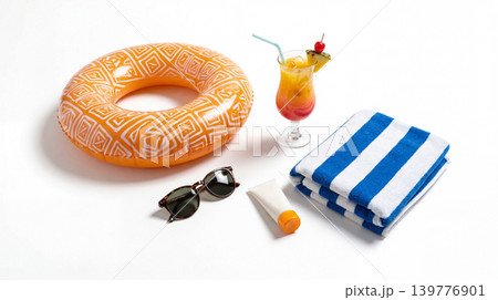 Poolside relaxation kit: inflatable ring cocktail sunscreen towel with cocktail Poolside relaxation kit: inflatable ring cocktail sunscreen towel with cocktail 139776901