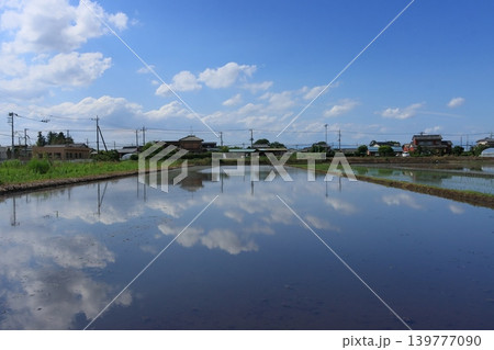 水を張った田んぼに映る空 水を張った田んぼに映る空 139777090