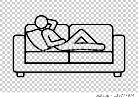 Line icon of a person relaxing on a sofa 139777974