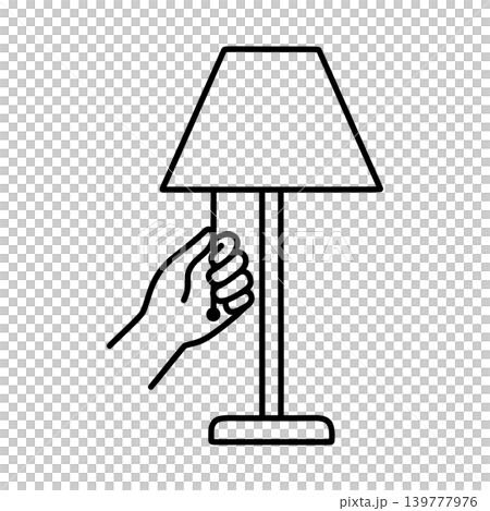 A line icon of a hand pulling a lamp cord. 139777976