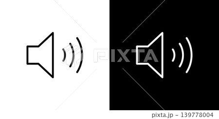 音量のアイコン。白い線と黒い線のモノクロベクターイラストセット 音量のアイコン。白い線と黒い線のモノクロベクターイラストセット 139778004