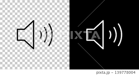 音量のアイコン。白い線と黒い線のモノクロベクターイラストセット 音量のアイコン。白い線と黒い線のモノクロベクターイラストセット 139778004